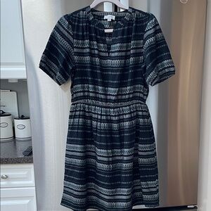 LOFT Black and White Patterned Midi Dress
